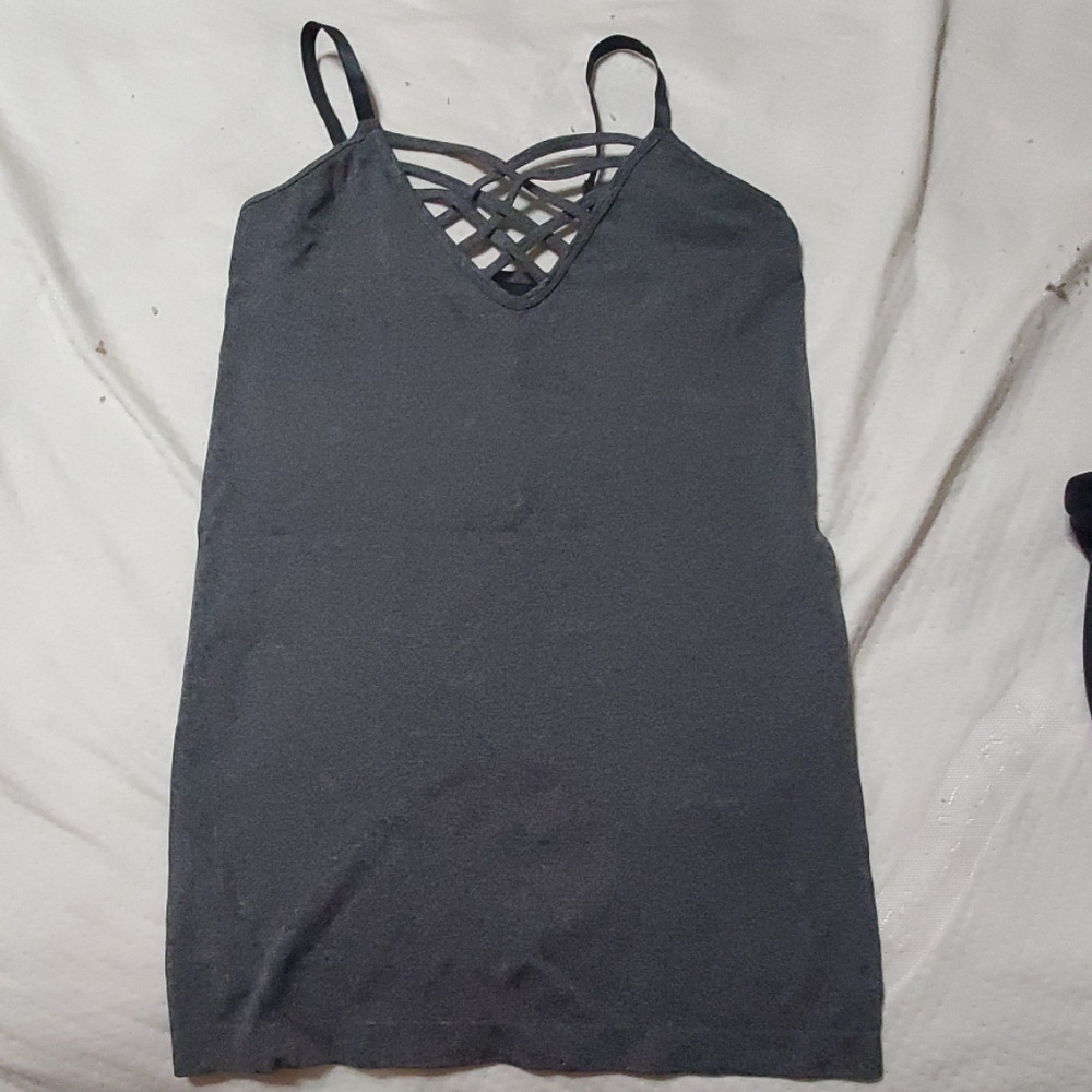 Criss  cross tank-charcoal in color